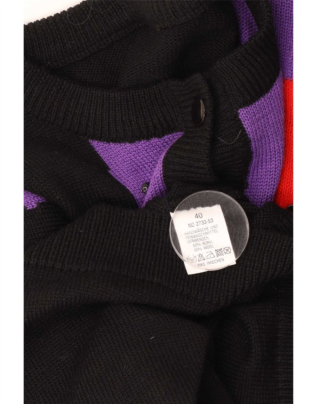 Vintage mujer longline cardigan suéter EU 40 medio negro colorblock