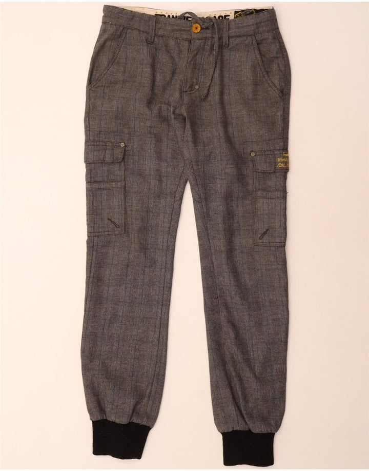 Frankie Garage Pantalones tipo joggers cargo para hombre W33 L34 Poliéster a cuadros grises