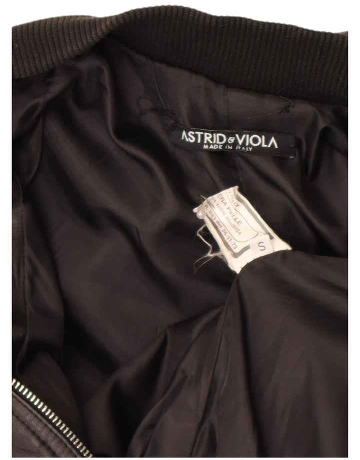 Astrid & Viola Chaqueta corta de cuero para mujer UK 8 Small Black Leather
