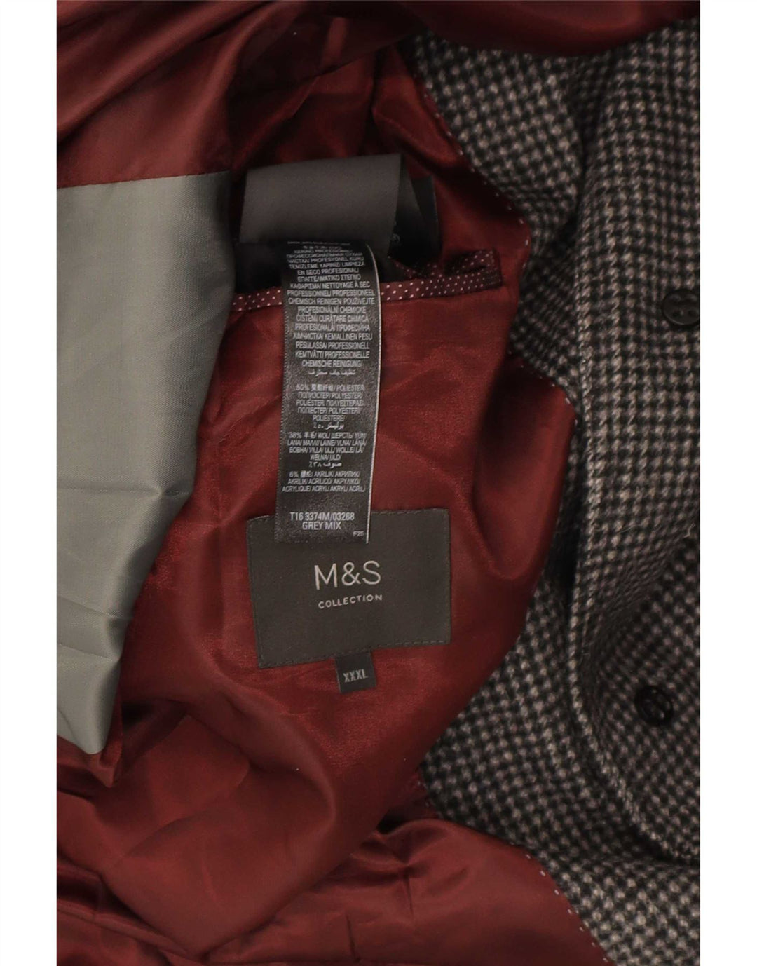 Marks & Spencer Abrigo para hombre UK 46 3XL Gris Pata de gallo Poliéster