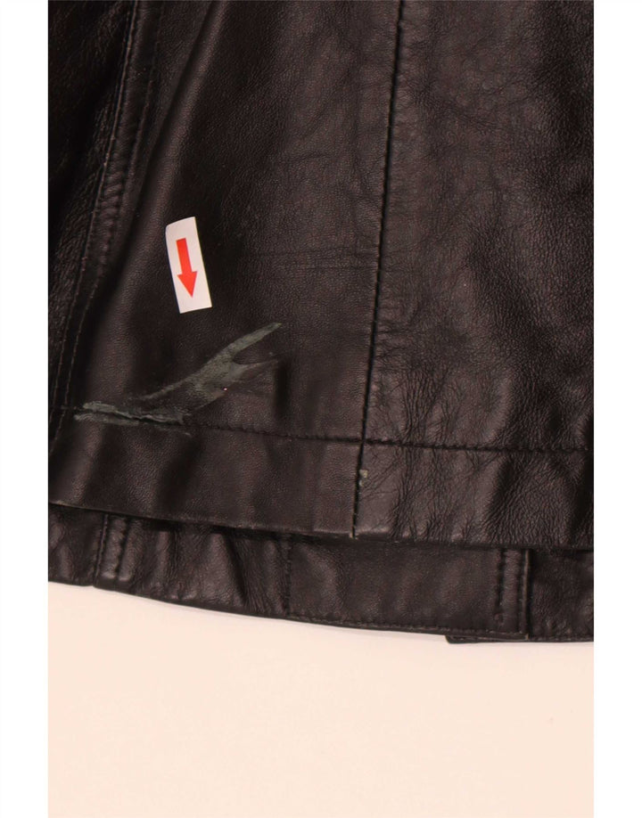 Vintage mujer 3 botones cuero Blazer chaqueta Reino Unido 12 medio negro