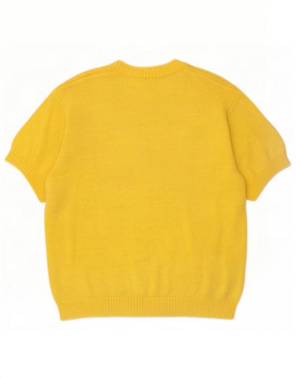 Vintage mujer manga corta V-cuello jumper suéter Reino Unido 14 amarillo medio