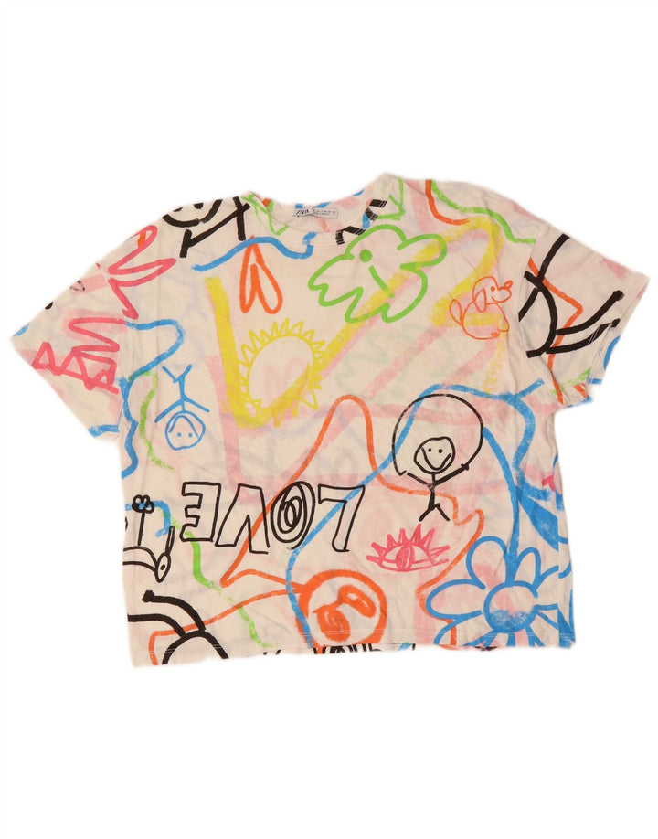 ZARA Camiseta corta con gráfico extragrande para mujer UK 40 Small Multicolor