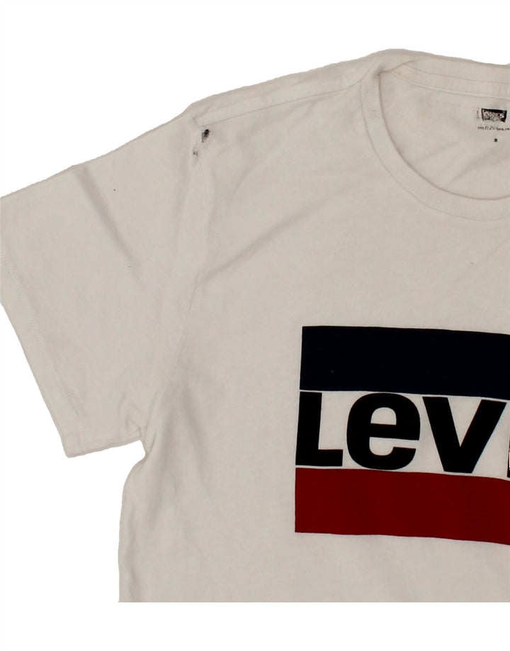 LEVI'S Womens Graphic T-Shirt Top UK 14 Medium White Vintage Levi's and Second-Hand Levi's from Messina Hembry 