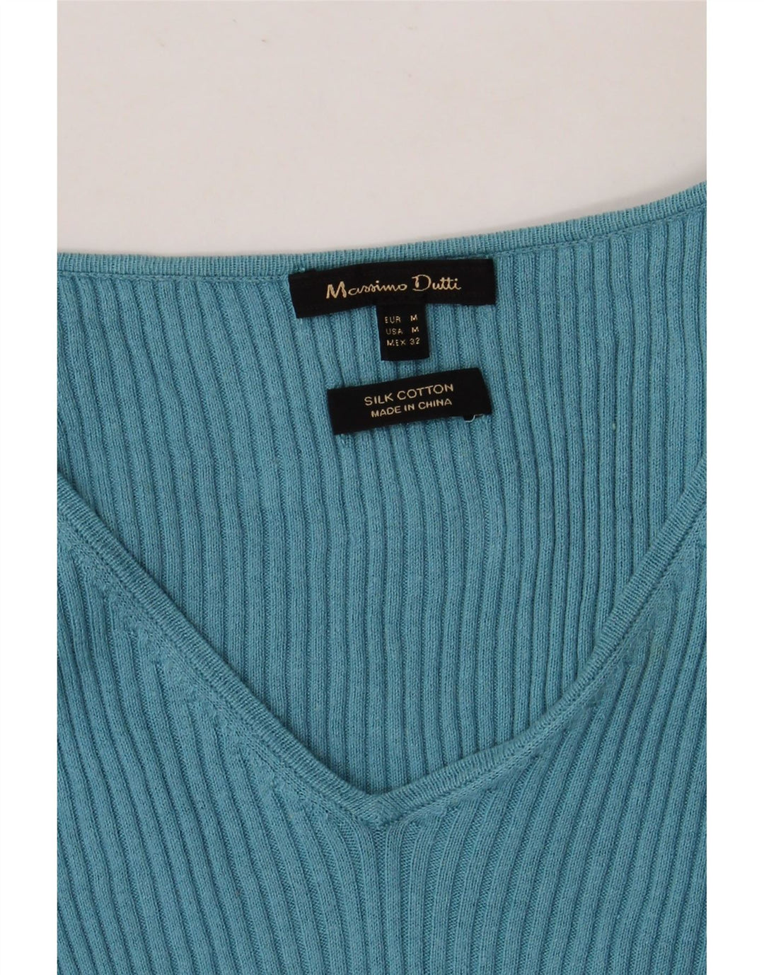 Massimo Dutti Jersey con Cuello en V para Mujer UK 42 Seda Azul Medio