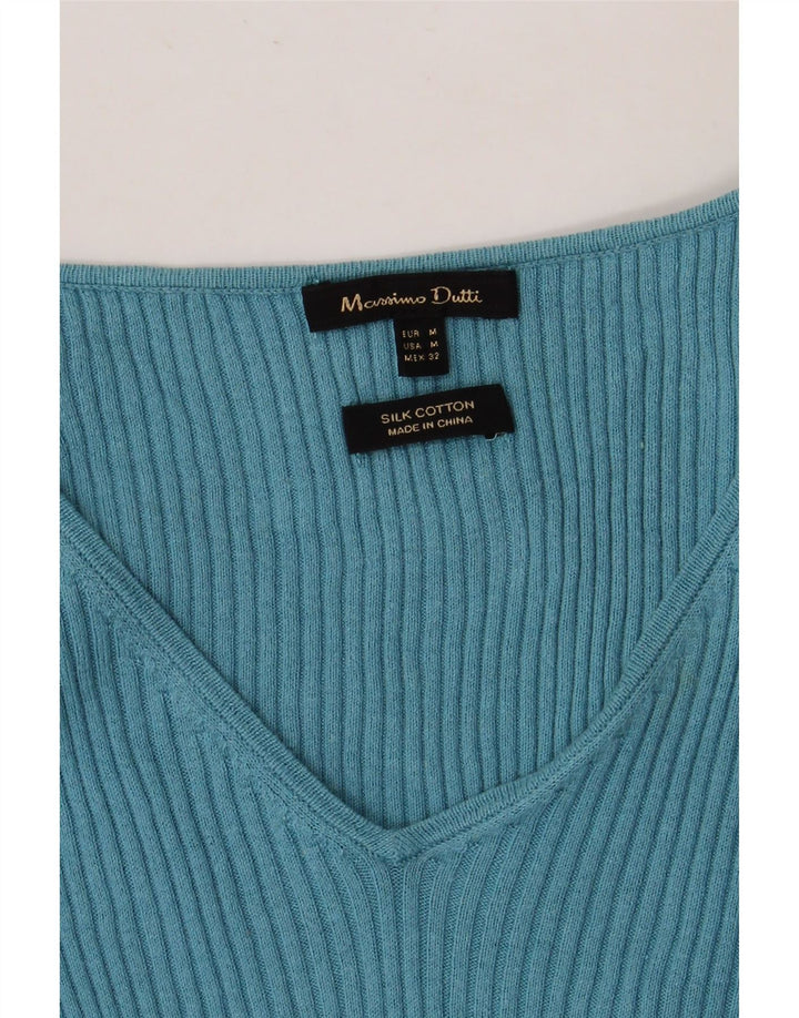 Massimo Dutti Jersey con Cuello en V para Mujer UK 42 Seda Azul Medio