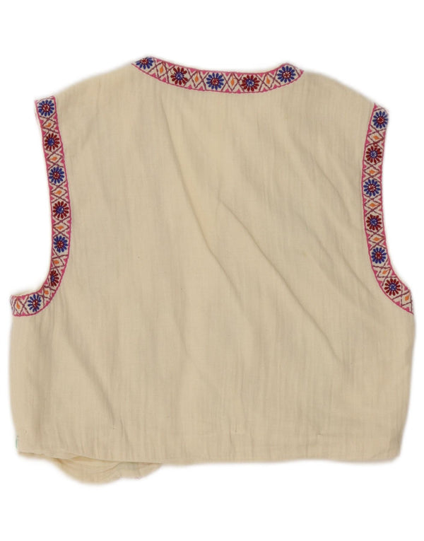 Zara Mujer Chaleco UK 10 Pequeño Algodón Floral Blanco