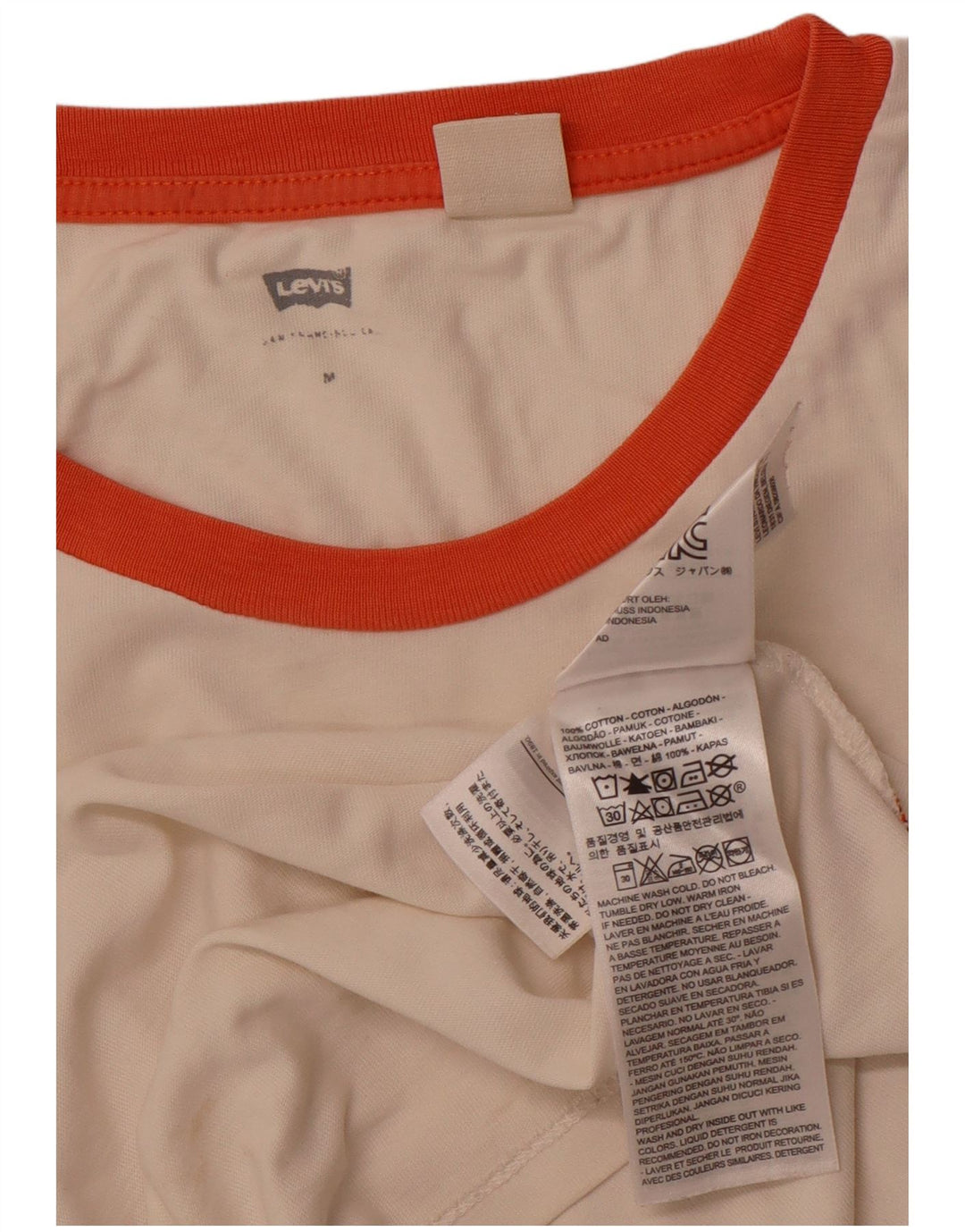 LEVI'S Camiseta corta con gráfico para mujer UK 12 Medium Off White Cotton