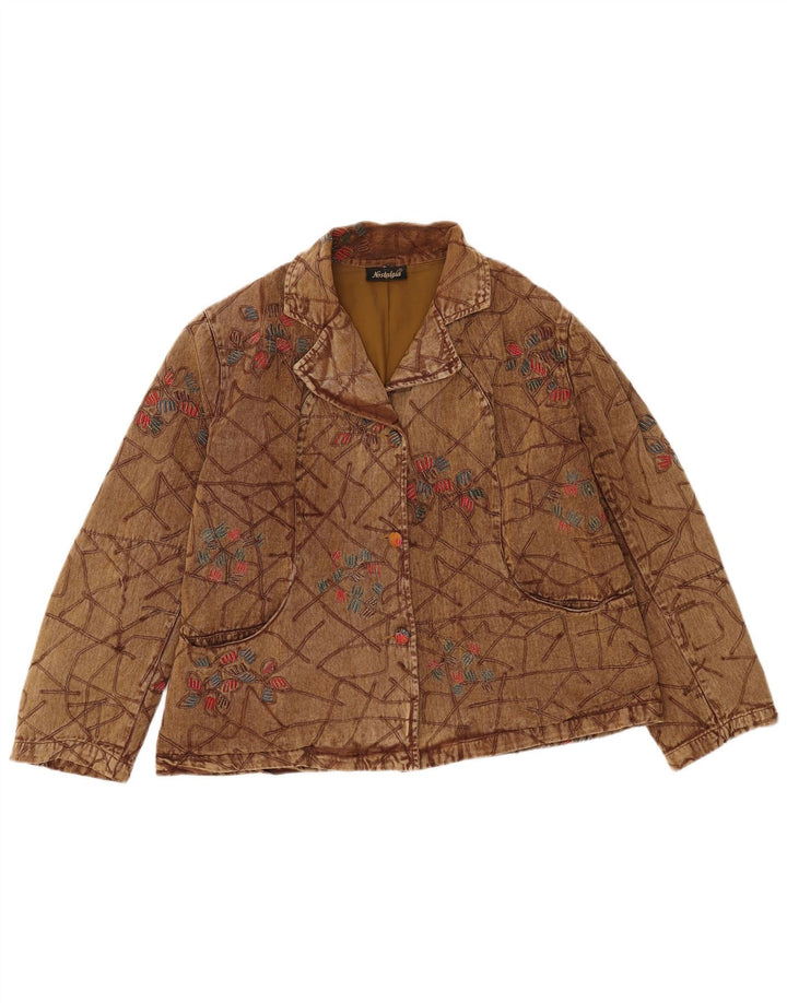 Vintage mujer bombardero chaqueta Reino Unido 16 algodón floral marrón grande