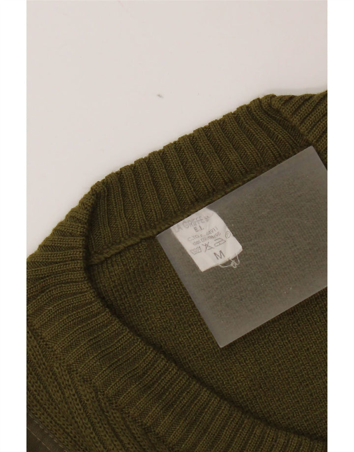 Vintage hombres militar V-cuello jumper suéter medio caqui