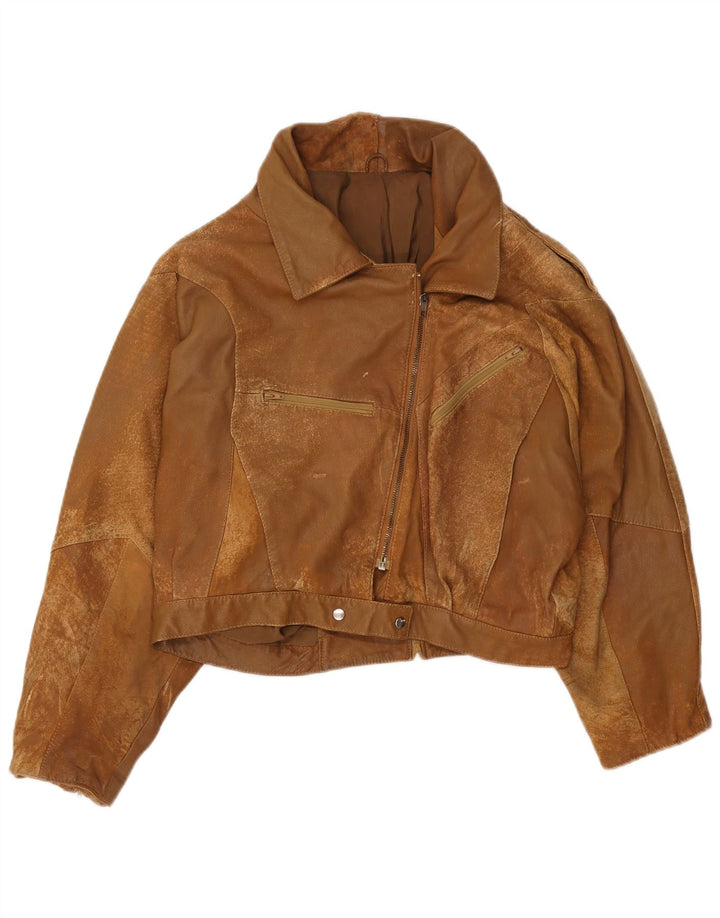 Vintage mujer crop ante chaqueta EU 42 cuero marrón grande