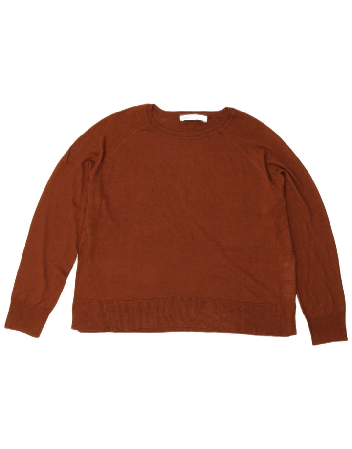 Zara Jersey oversize con cuello barco para mujer, talla 44, viscosa marrón medio