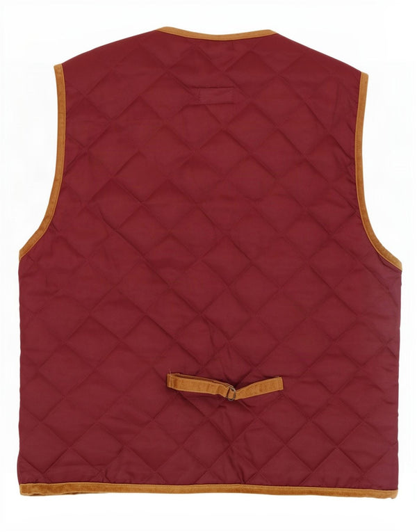 Vintage hombres acolchado Gilet Reino Unido 42 XL Poliamida Borgoña