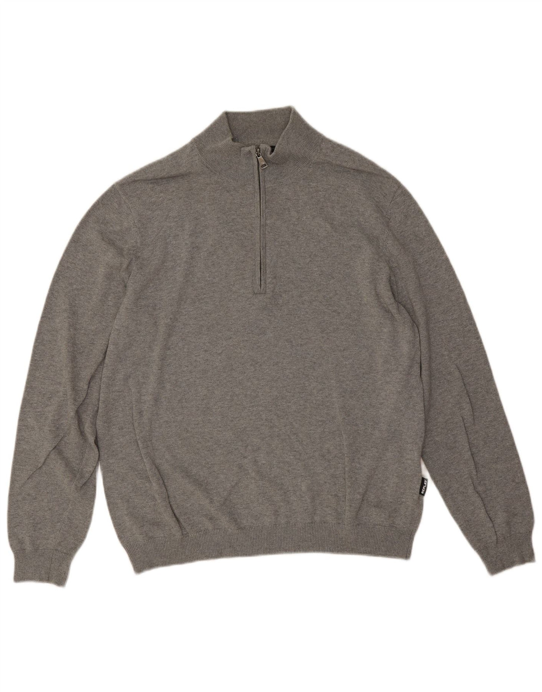 Replay Suéter tipo jersey con cuello y cremallera para hombre de algodón gris grande