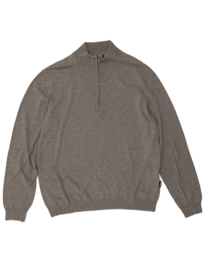 Replay Suéter tipo jersey con cuello y cremallera para hombre de algodón gris grande