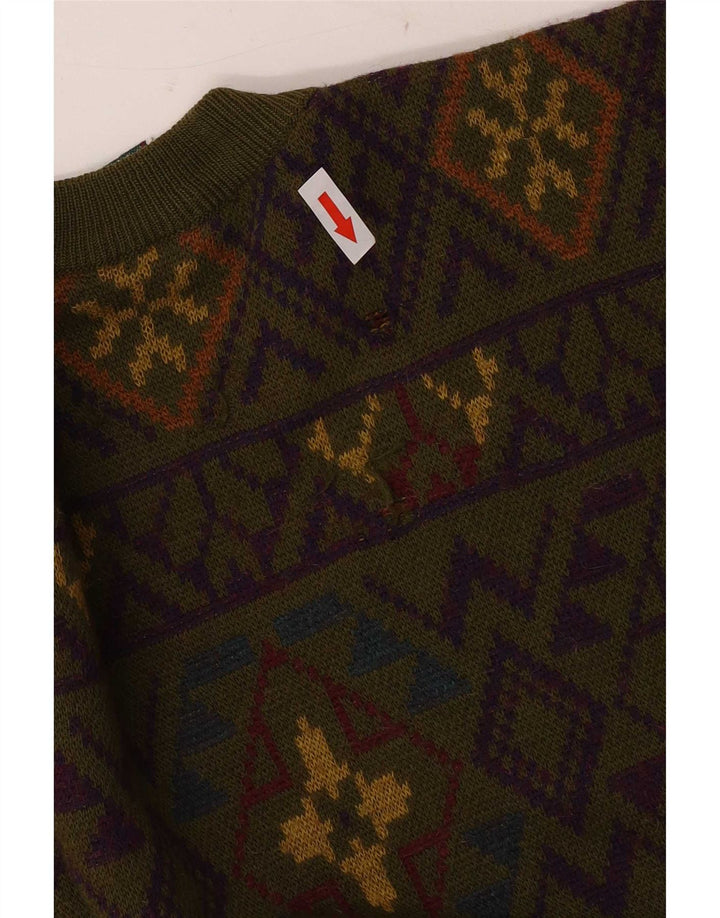 Navigare Jersey De Cuello Redondo Para Hombre De Lana Geométrica Caqui Medio