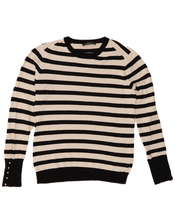 Zara - Jersey con cuello barco para mujer, talla 40, talla grande, viscosa a rayas negras