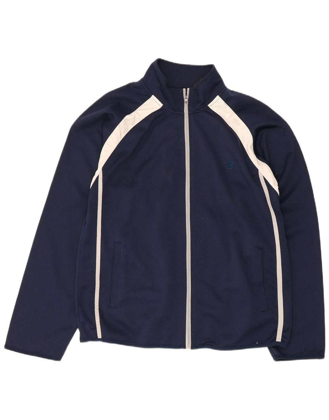 Starter Chaqueta de chándal para hombre, color azul marino medio, poliéster con bloques de color