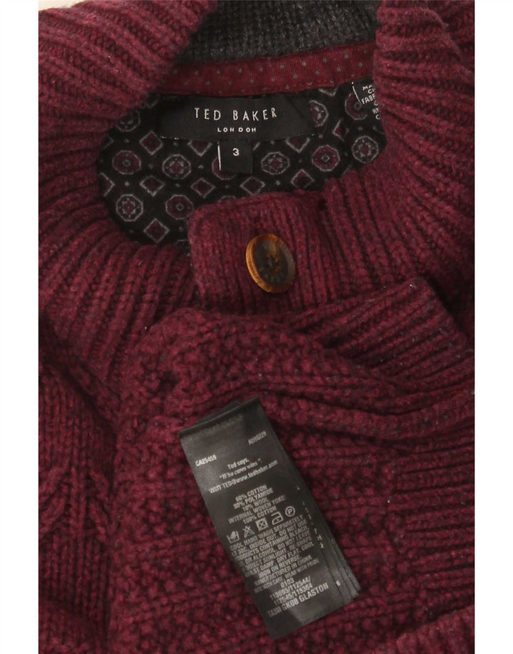 Ted Baker - Jersey para hombre con cuello y botones, talla 3, algodón burdeos mediano