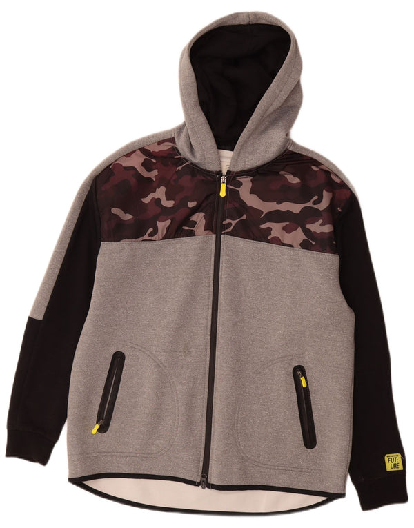 Zara Boys Graphic Zip Sudadera con capucha 13-14 años Gris Camuflaje Poliéster