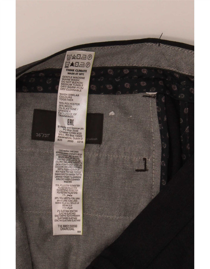 Marks & Spencer Pantalón de traje regular recto para hombre W36 L31 Poliéster gris