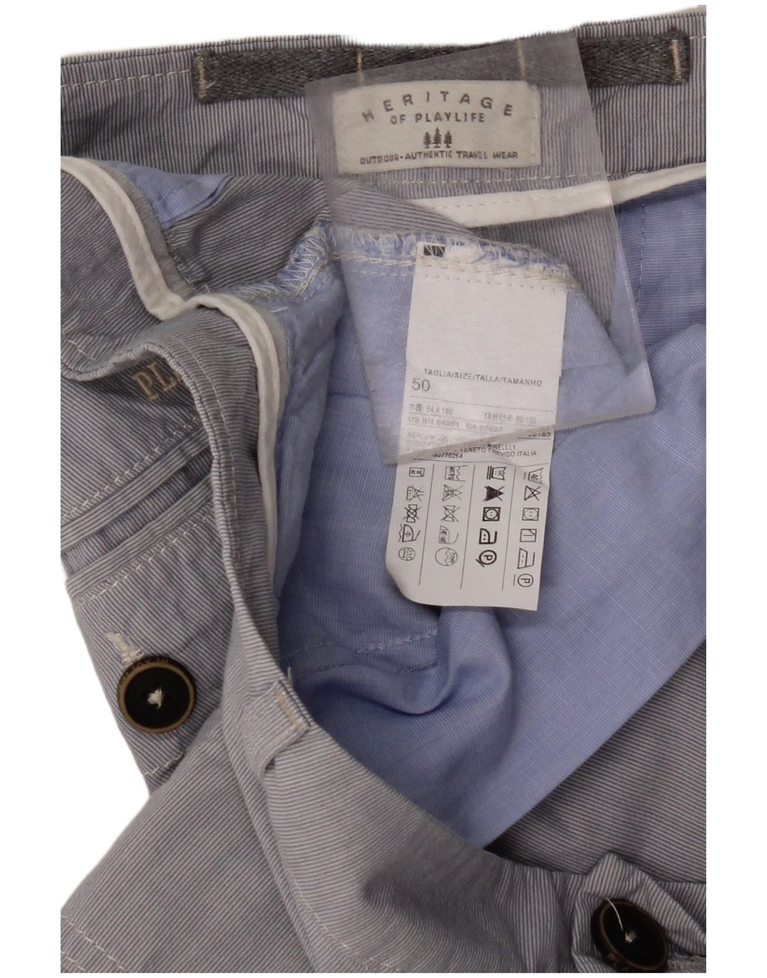 PLAYLIFE Pantalones cortos cargo Heritage para hombre IT 50 Large W36 Algodón a rayas azules