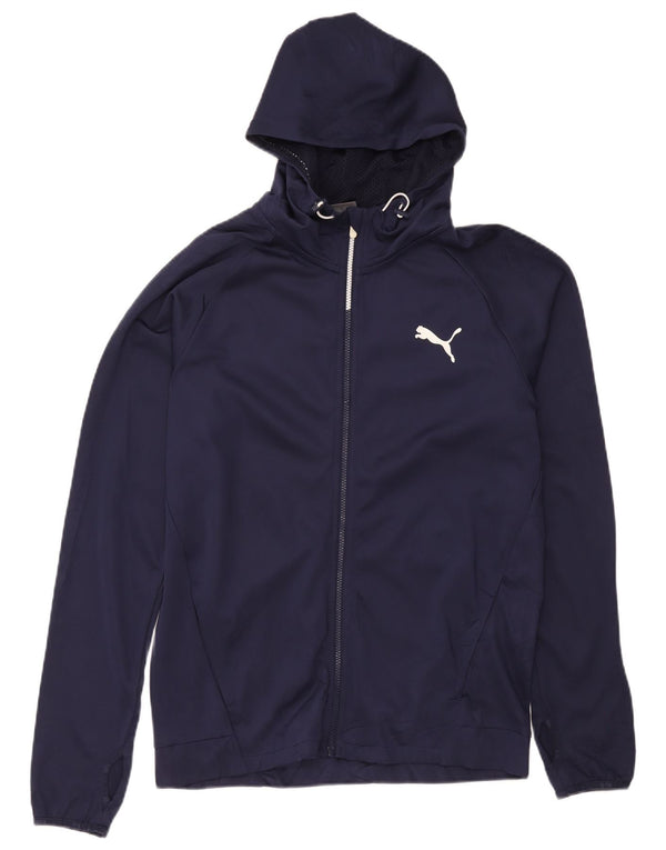 Puma Hombre Zip Sudadera Con Capucha Suéter Medio Azul Marino Deportes