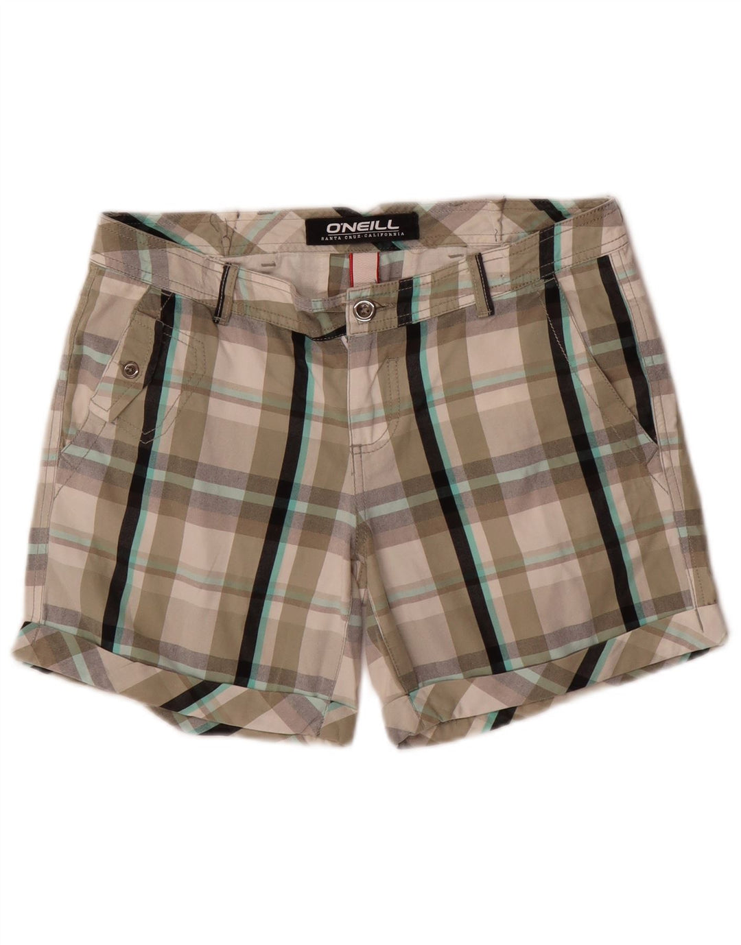 O'NEILL Pantalones cortos chinos para mujer W26 Algodón a cuadros gris pequeño