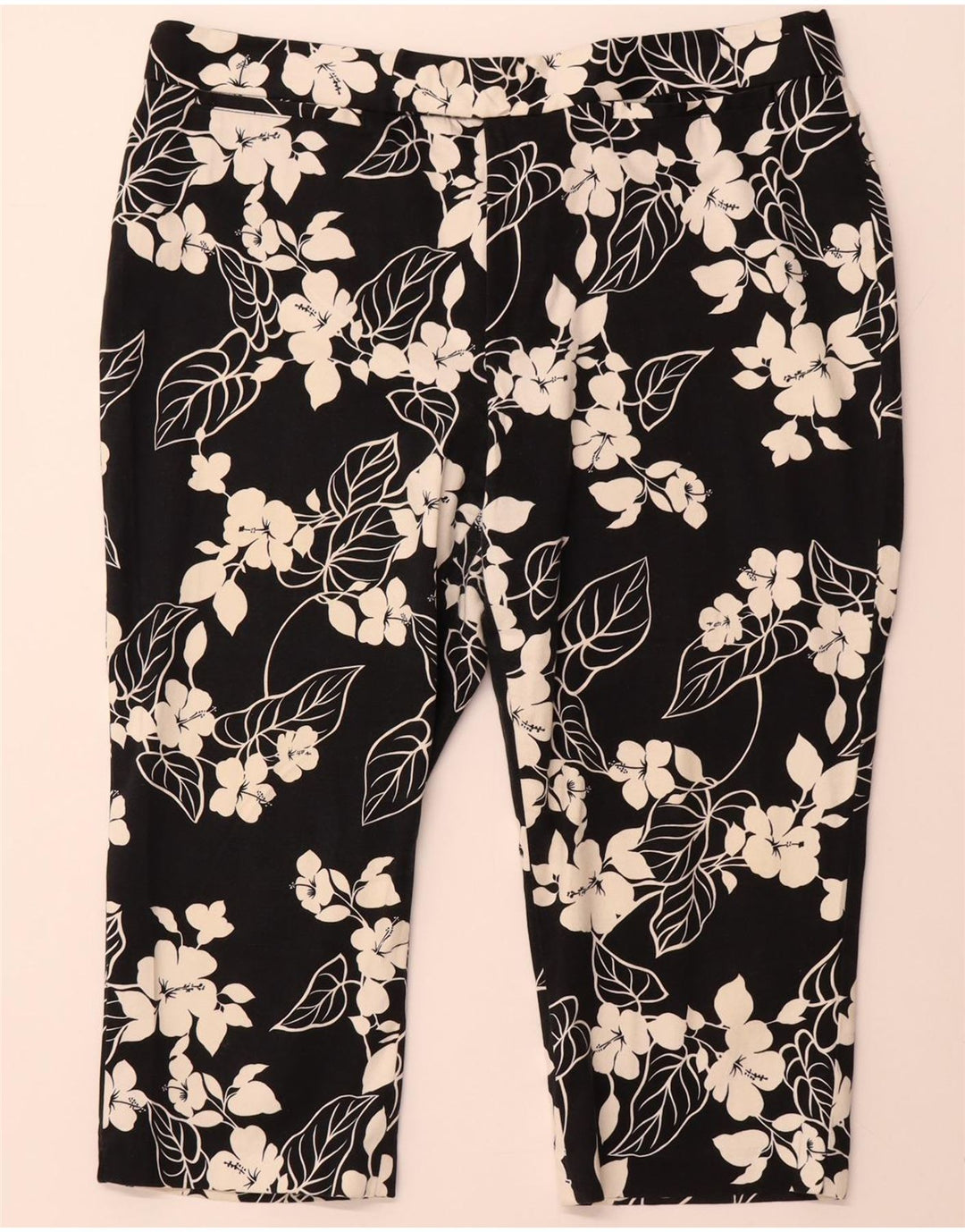CHAPS Pantalones capri rectos para mujer US 16 2XL W38 L20 Algodón floral negro