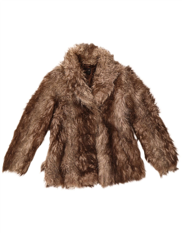 OASIS Chaqueta de piel sintética para mujer UK 10 Small Marrón Acrílico a rayas