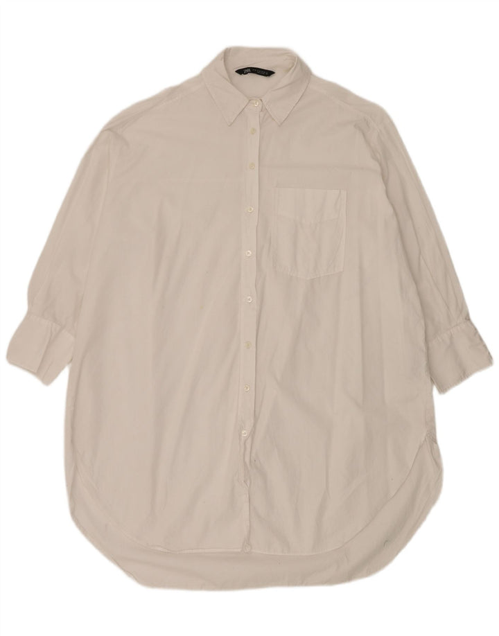 ZARA Vestido camisero extragrande para mujer UK 44 Algodón blanco mediano