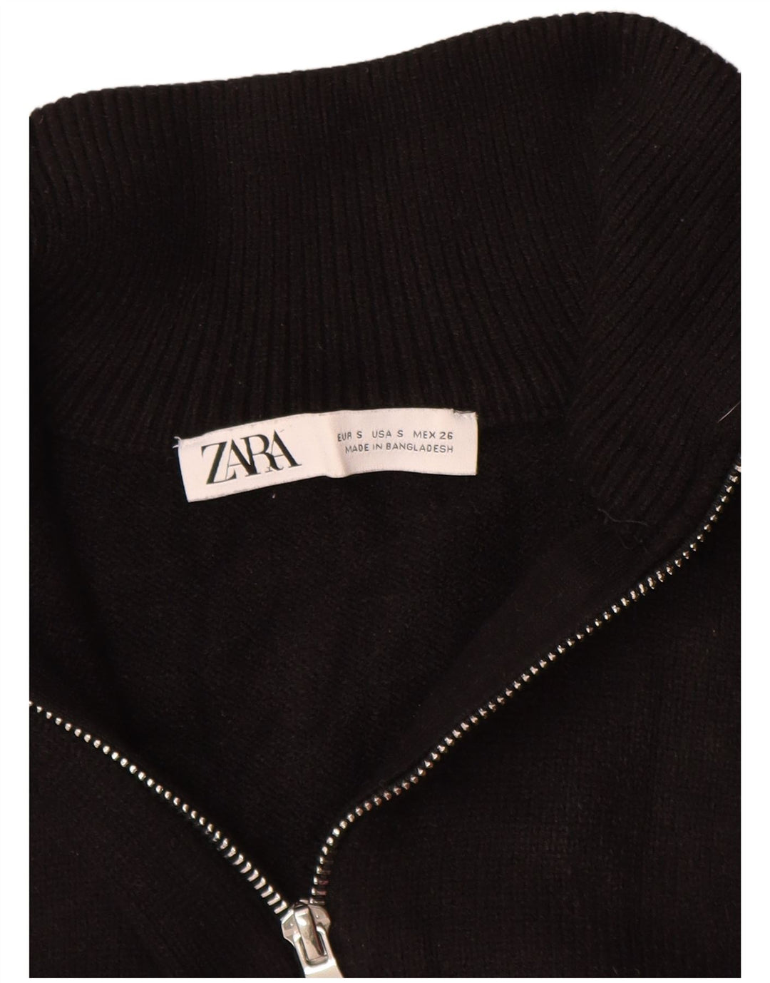 Zara - Jersey con cuello y cremallera para mujer, talla 40, talla pequeña, viscosa a rayas negras