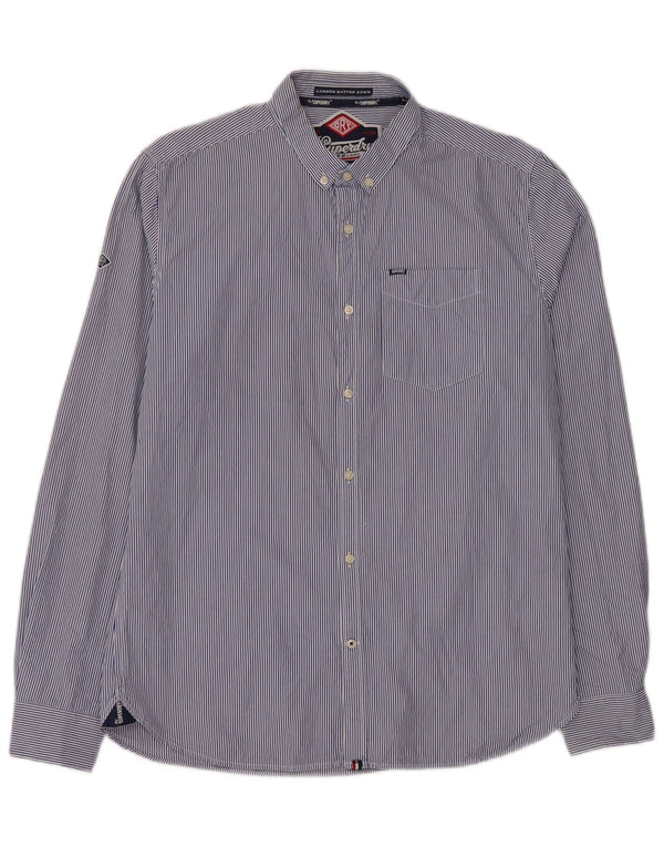 Camisa Superdry Hombre XL Algodón A Rayas Azules