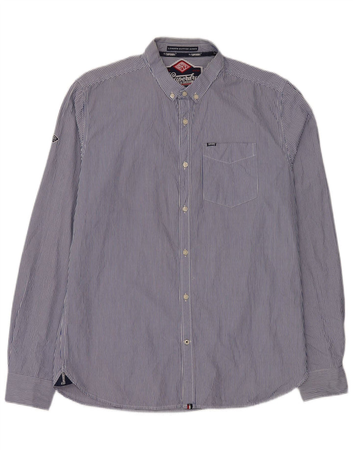 Camisa Superdry Hombre XL Algodón A Rayas Azules