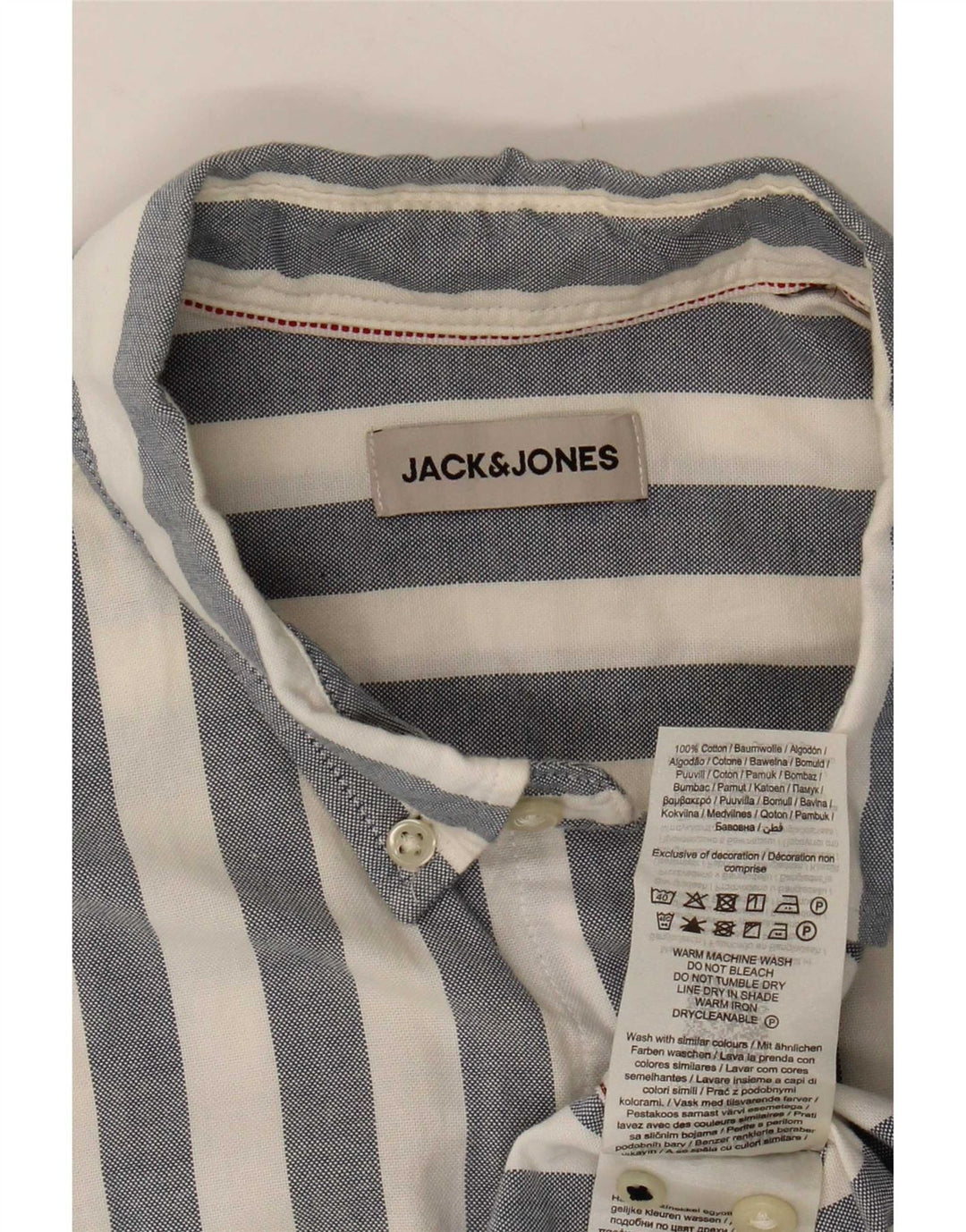 Camisa Jack & Jones Hombre Manga Corta Algodón Rayas Azul Medio