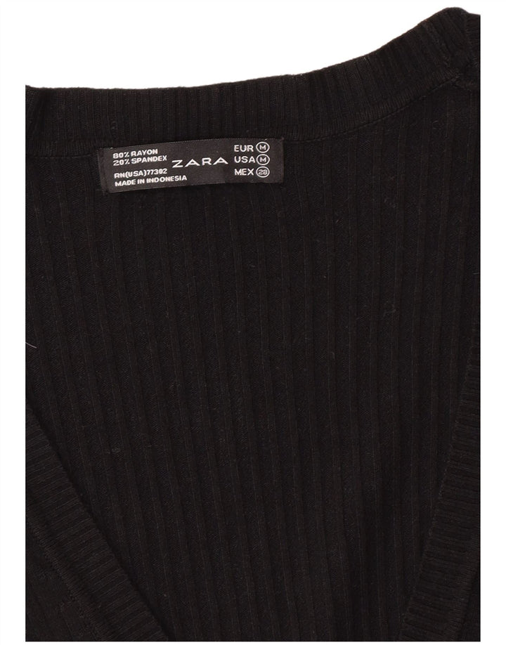 Zara Mujer Cárdigan Suéter UK 12 Medium Rayón Negro