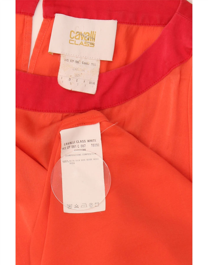 Cavalli Blusa extragrande para mujer US 1 XS Naranja Colorblock Seda