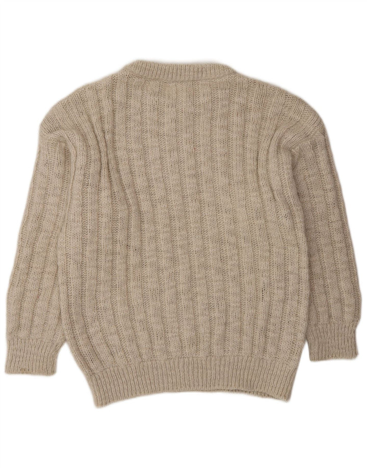 VINTAGE Hombres Crew Neck Jumper Suéter Grande Beige