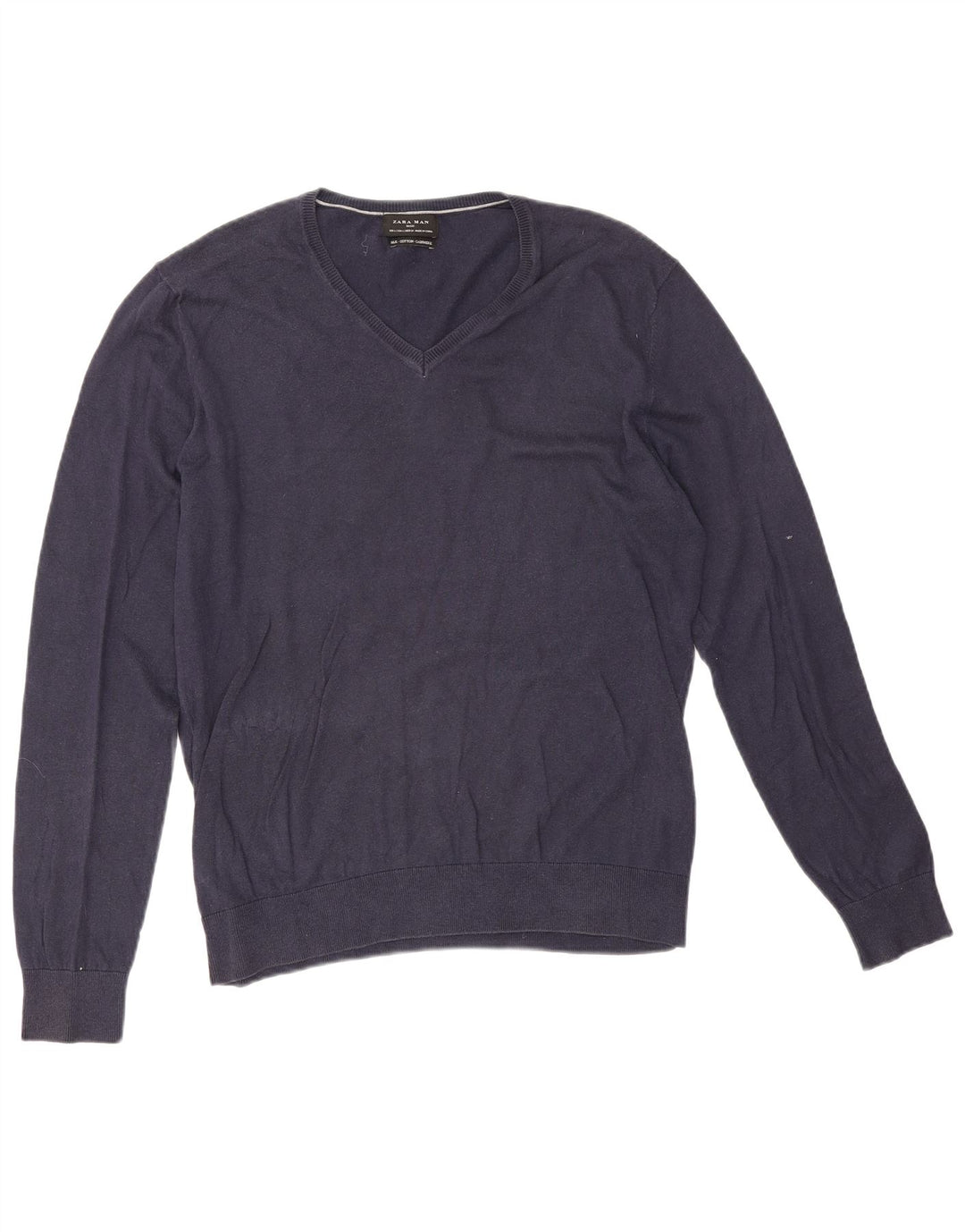 Zara Hombre Jersey Con Cuello En V Jersey Grande Azul Marino Algodón