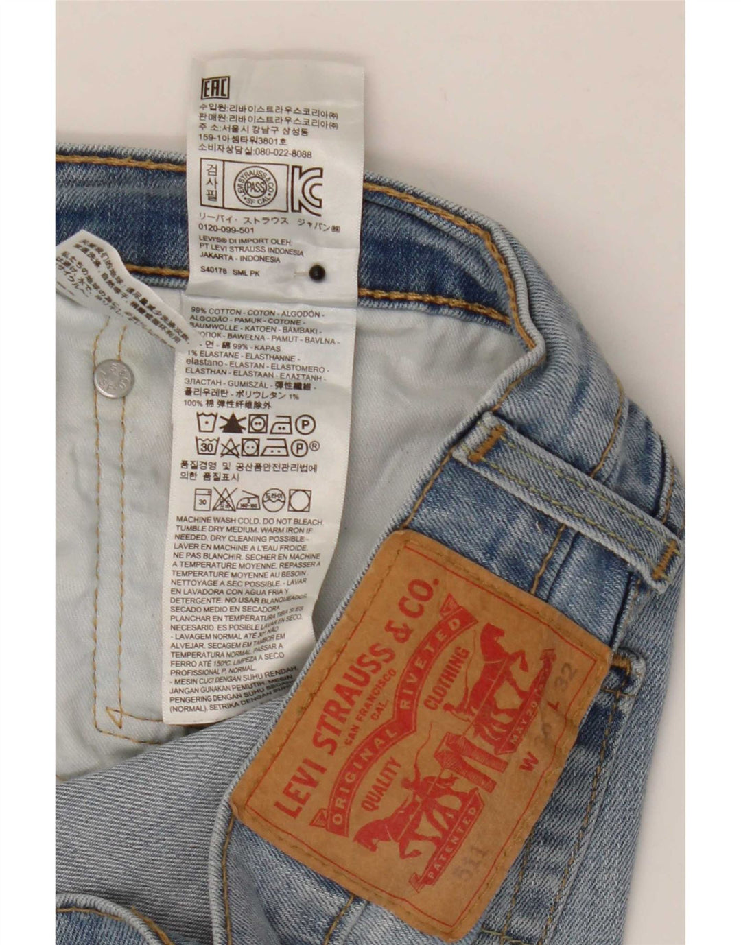 Levi's Hombre 511 Slim Jeans W36 L32 Algodón Azul