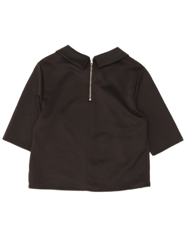 Zara Blusa Corta De Manga 3/4 Para Mujer UK 44 Grande Negro