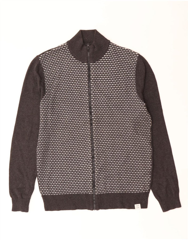 Jack & Jones Hombre Cárdigan Sueter Grande Gris Geométrico