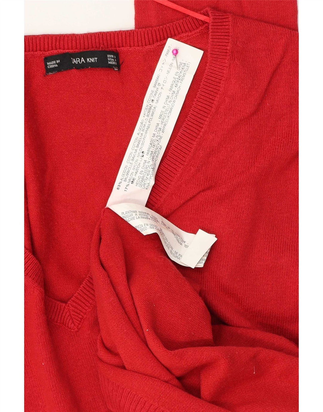 Zara - Jersey extragrande con cuello en V para mujer, talla 40, algodón rojo mediano