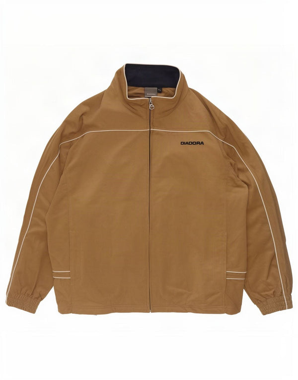 Diadora Mens Velour Tracksuit Top Jacket 2XL Beige Striped Polyester