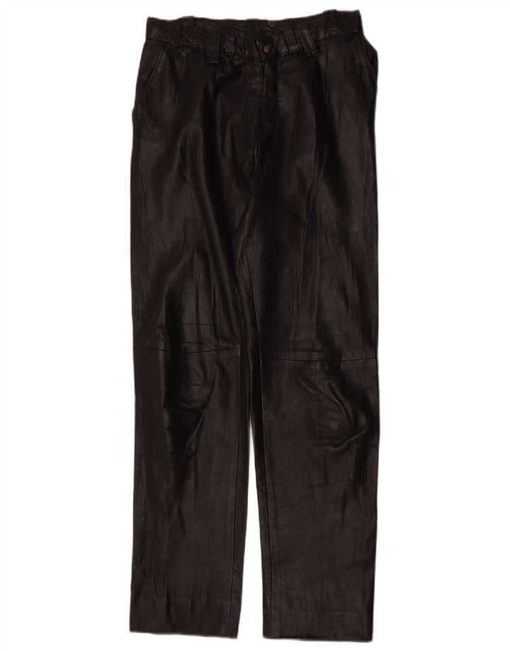 Pantalones de cuero rectos vintage para mujer W28 L28 Negro