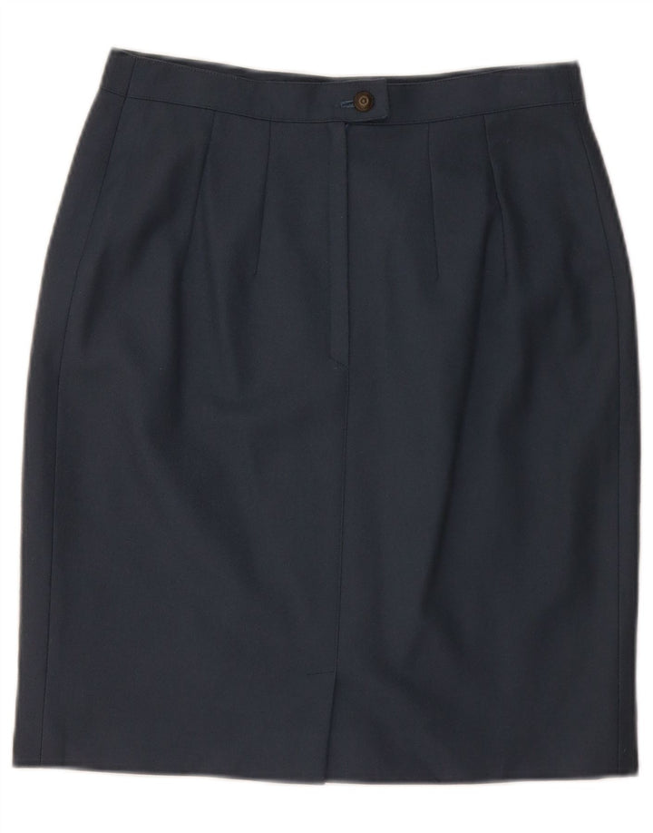 VINTAGE Falda lápiz para mujer Mediana W28 Lana azul marino