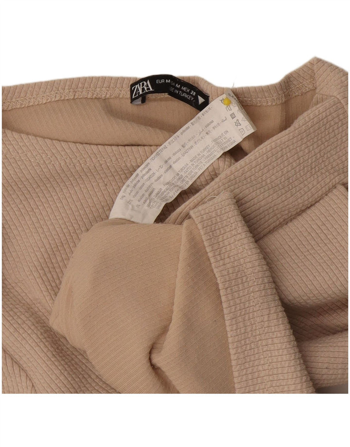 Zara Mujer Crop Top Manga Larga UK 42 Medio Beige Poliéster
