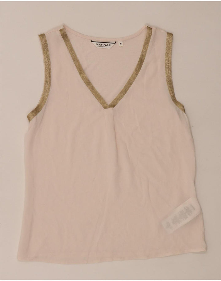 Naf Naf Top sin mangas transparente para mujer UK 40 Poliéster rosa medio