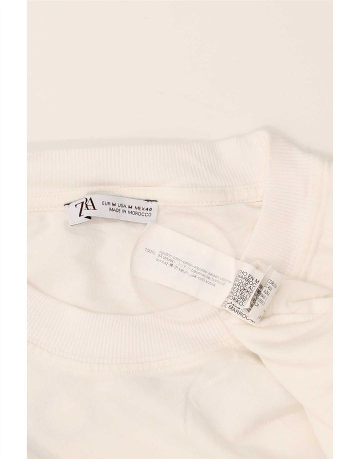 Zara Hombre Camiseta Gráfica Top Medio Algodón Blanco