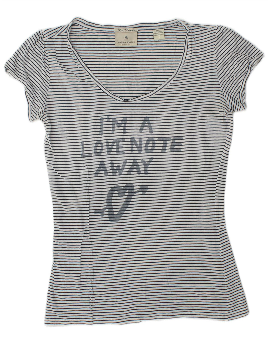 Maison Scotch Camiseta gráfica para mujer talla 1 pequeña rayas blancas